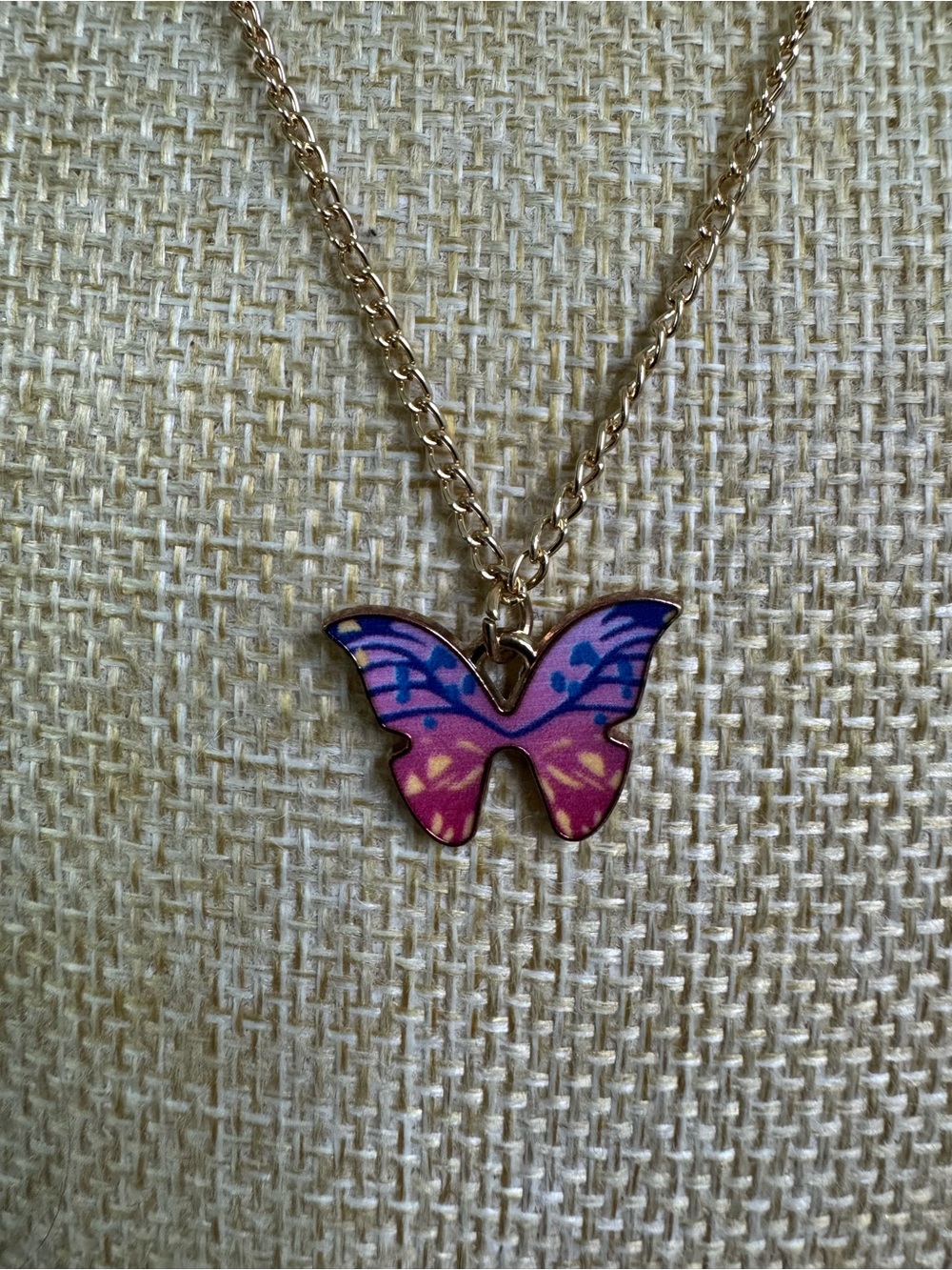 Make a Wish Butterfly Necklace Gold Tone Purple Pink